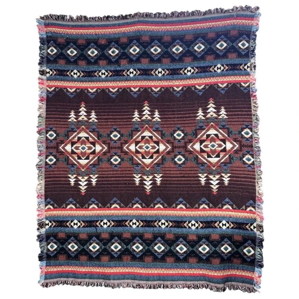 Vintage Crown Crafts Southwestern Throw Blanket Aztec Tapestry Geometric Native